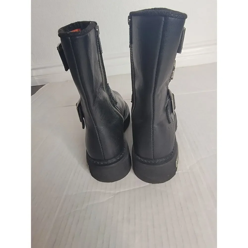 Harley-Davidson Boots Men's SZ 8 Zip Buckled Black Motorcycle Grunge 91724